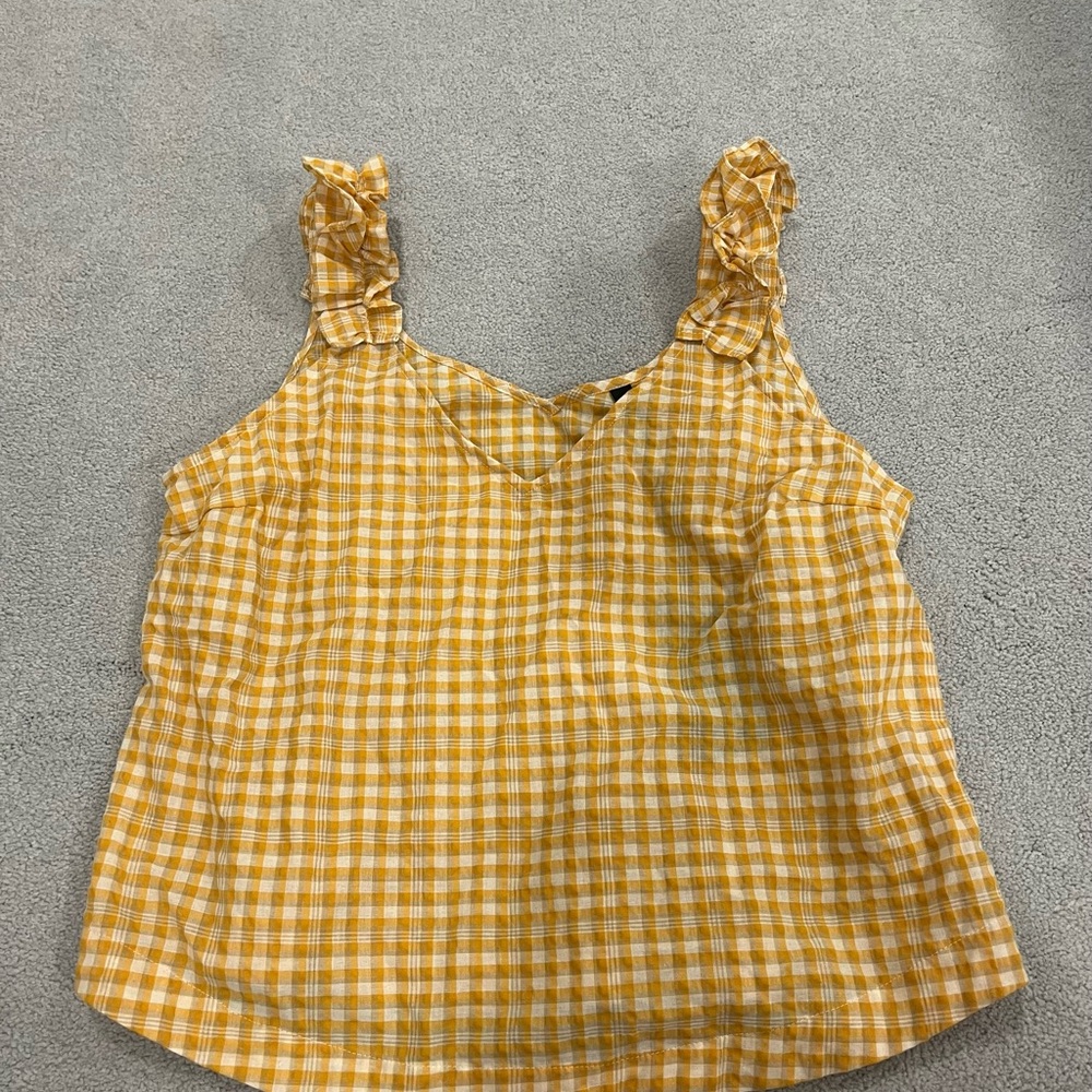 Yellow and White Ruffled Fitted Tank Top